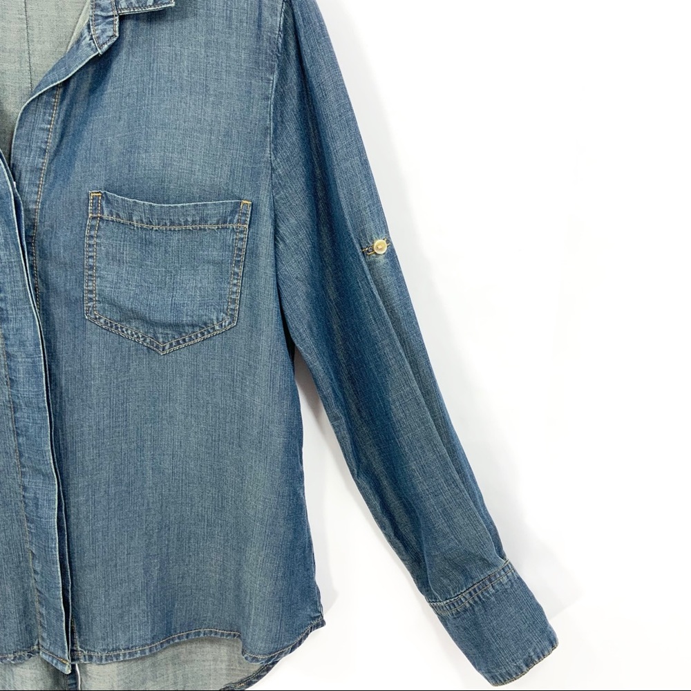 Anthropologie CLOTH & STONE Long Sleeve Button Down Top Chambray Denim Tencel D3 - Picture 5 of 9